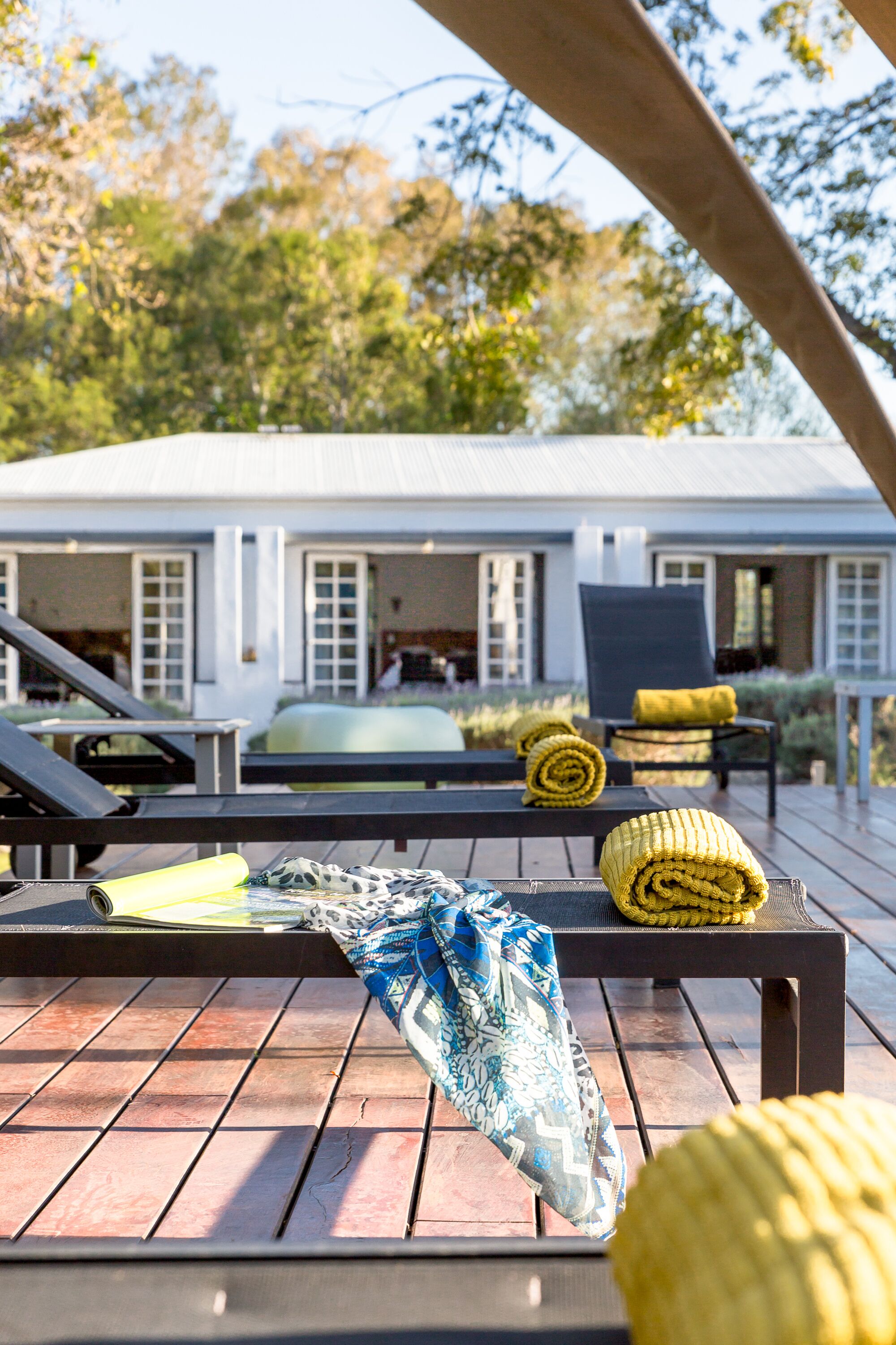 Outdoor pool, pool umbrellas, pool loungers