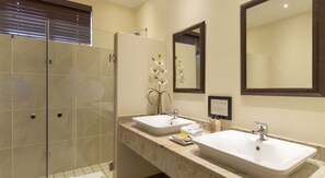 Separate tub and shower, free toiletries, hair dryer, towels - Glen Avon Lodge Boutique Hotel (Cape Town)