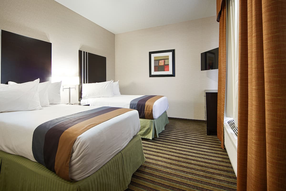 premium bedding, desk, laptop workspace, iron/ironing board