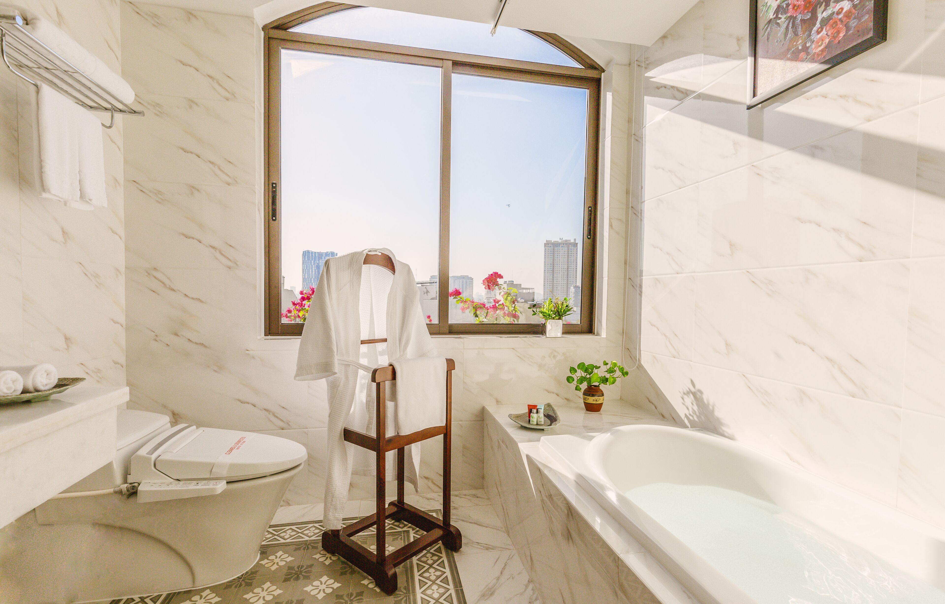 postumia suite with afternoon tea free 1 signature cocktail | bathroom | free toiletries, hair dryer, bathrobes, slippers