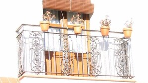 A balcony with ornate metal railings and potted plants. - Hotel Rural El Olivo (La Puebla de los Infantes)