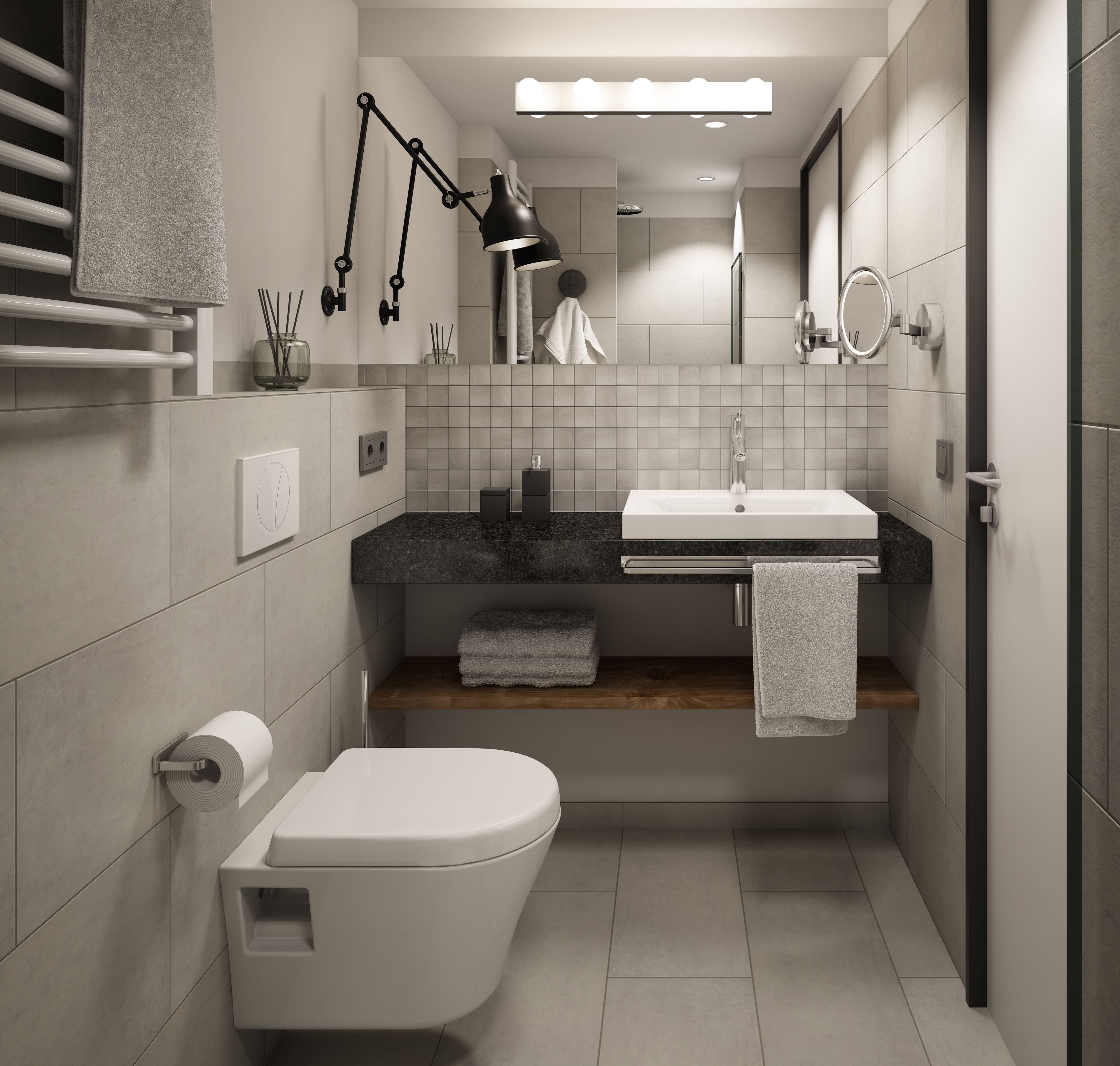 shower, rainfall showerhead, hair dryer, towels