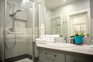 Departamento empresarial, 1 cama matrimonial, con acceso para personas discapacitadas | Regadera en el baño