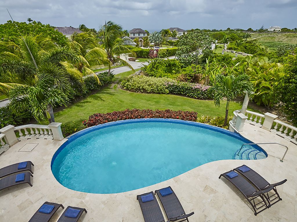 Outdoor pool, pool umbrellas, pool loungers