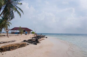 On the beach, white sand