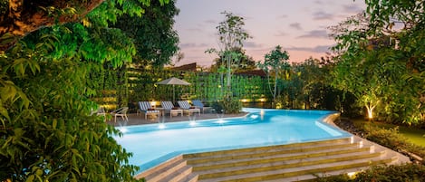 Outdoor pool, open 7:00 AM to 8:30 PM, pool umbrellas, sun loungers