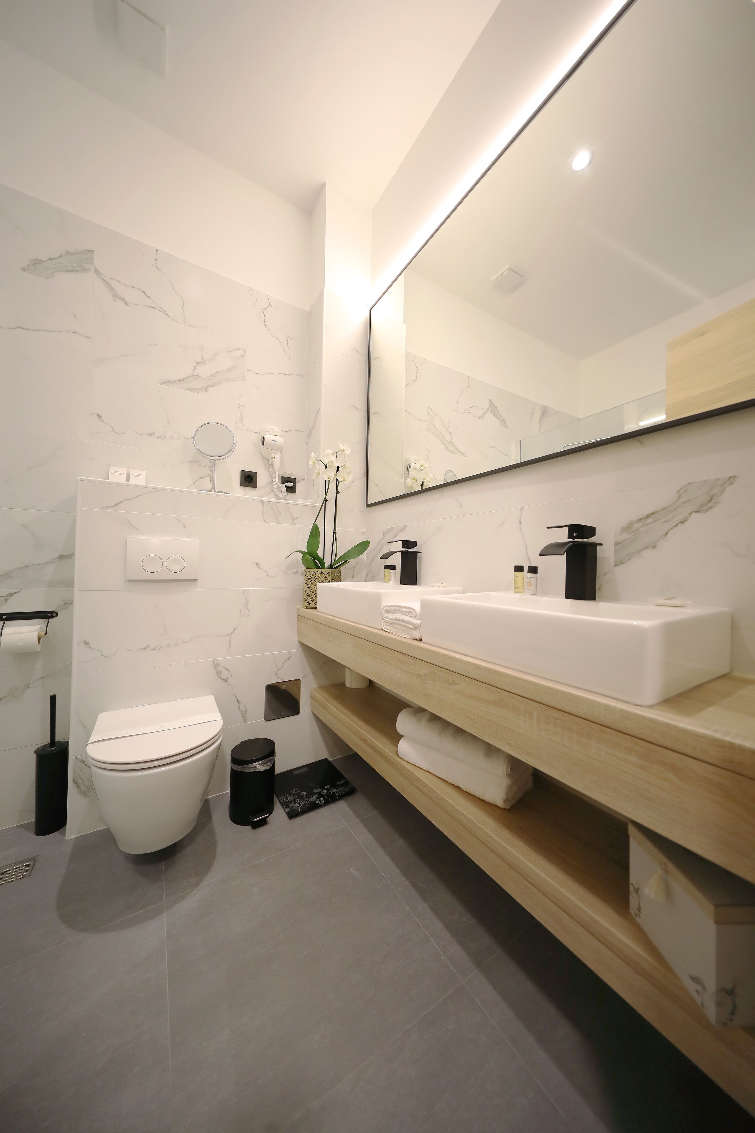 deluxe double room | bathroom | shower, free toiletries, hair dryer, bathrobes