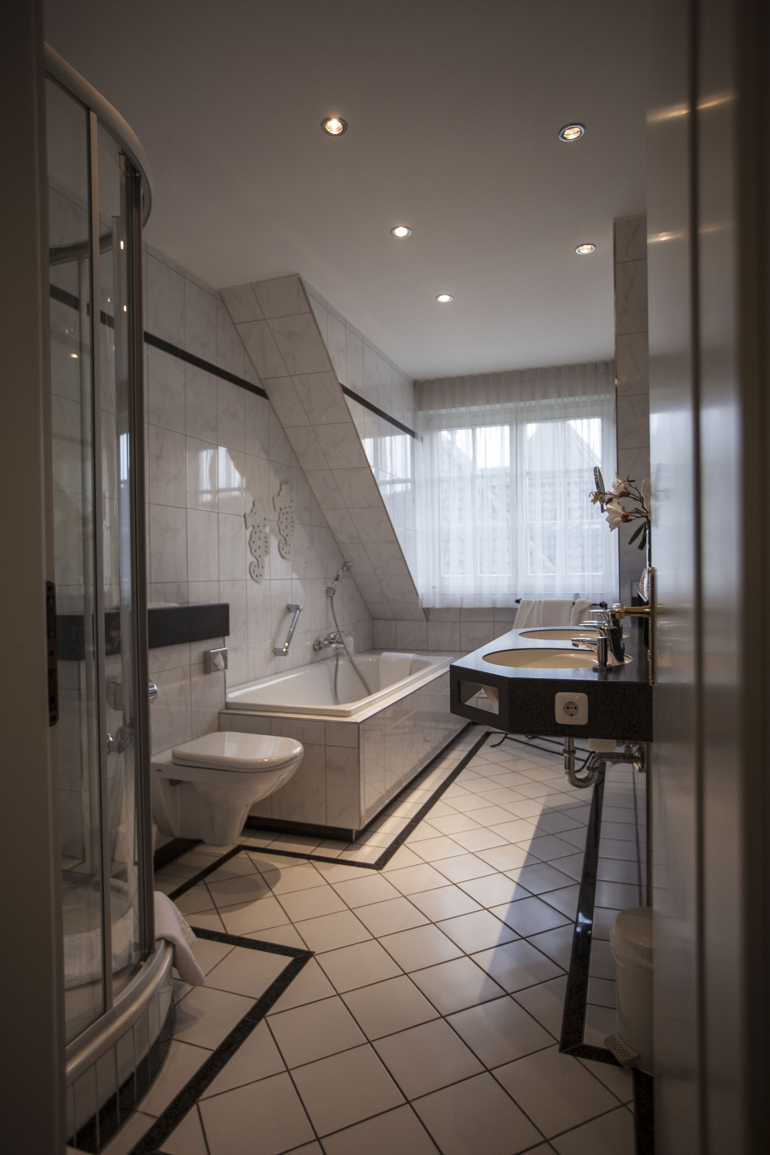 free toiletries, hair dryer, slippers, towels