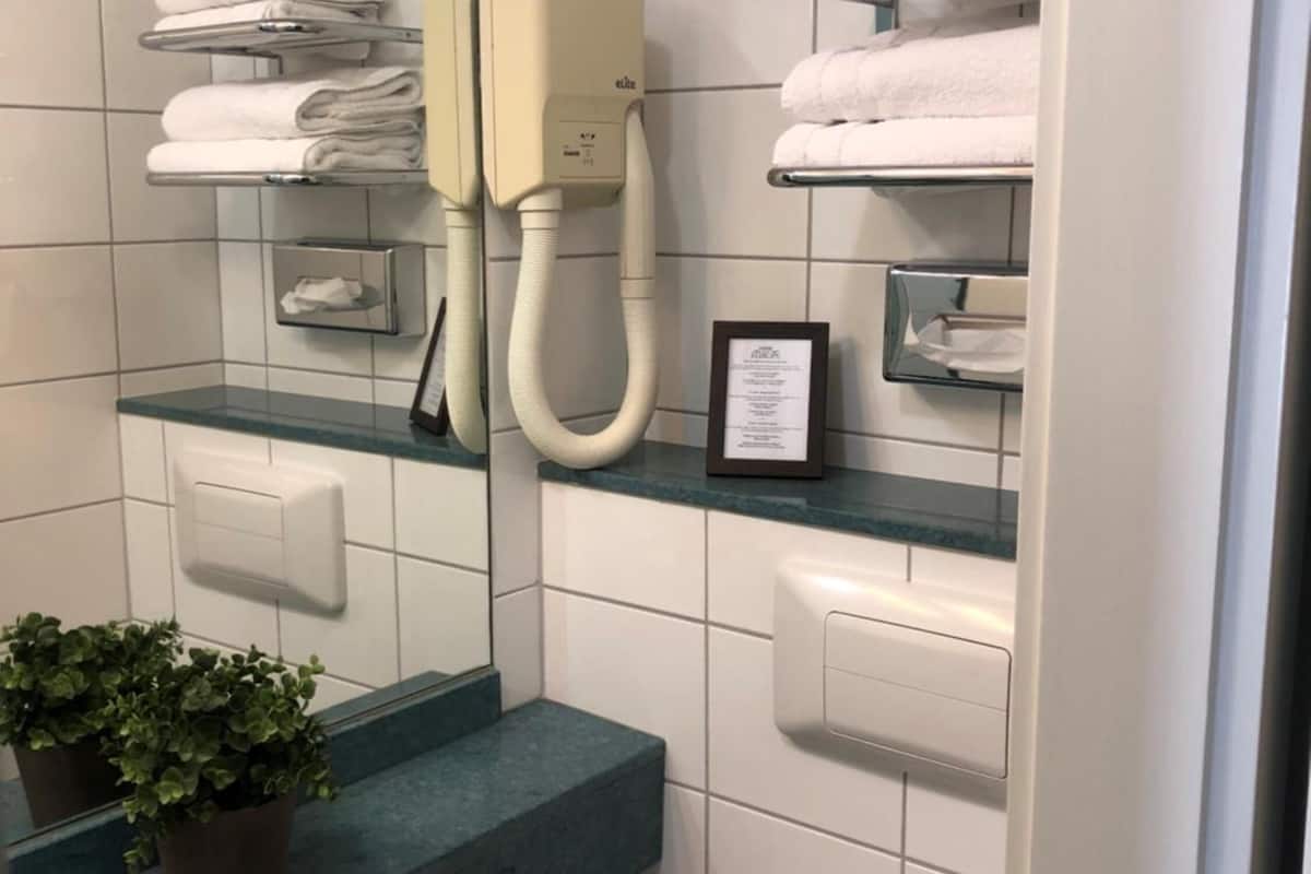 free toiletries, hair dryer, towels