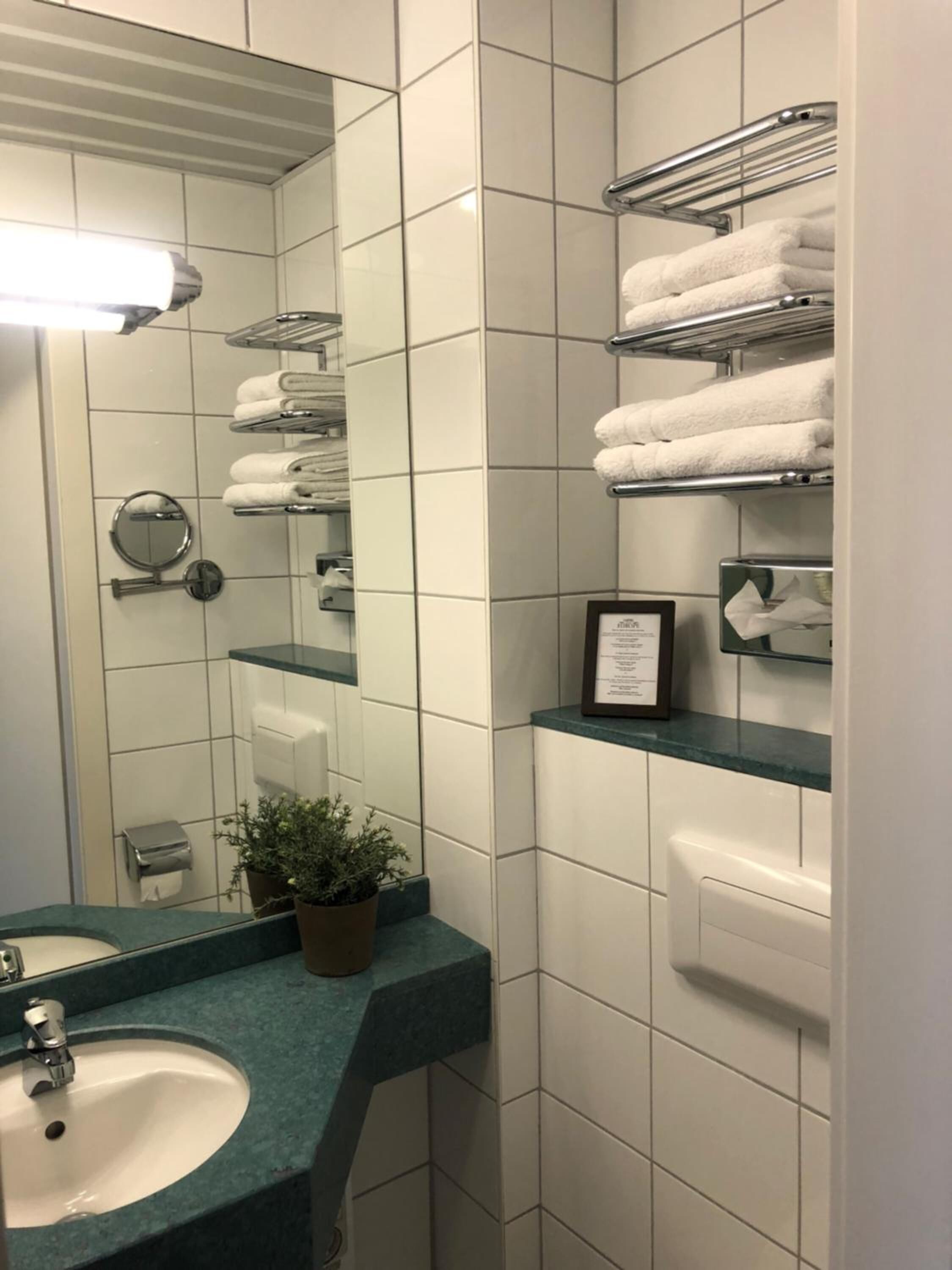 free toiletries, hair dryer, towels