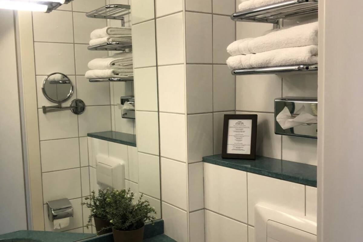 free toiletries, hair dryer, towels