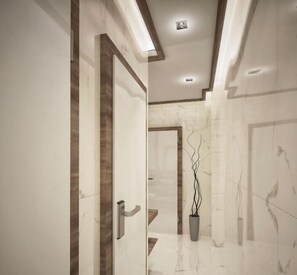 Shower, free toiletries, hair dryer, slippers