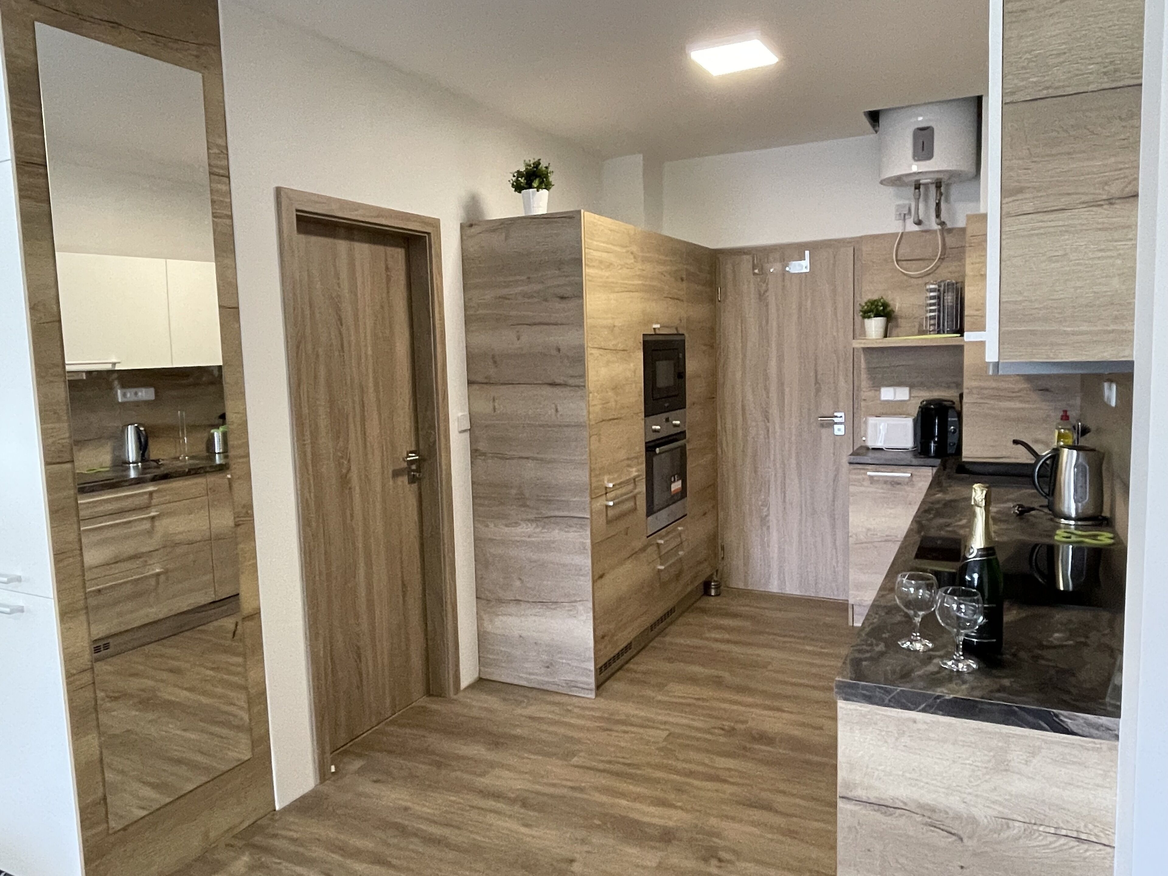 Standard Apartment, 1 Bedroom, Patio (Dubovy, + Infrasauna) | Private kitchen | Full-sized fridge, microwave, oven, stovetop