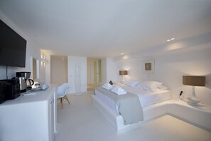 Luxury Villa, Private Pool, Sea View | Living area | Flat-screen TV, fireplace - Villa Opal (Mykonos)