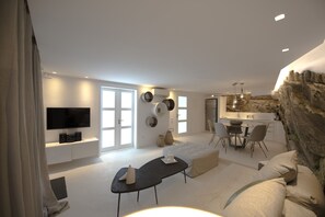 Deluxe Suite | Living area | Flat-screen TV - Amethyst Suite (Mykonos)