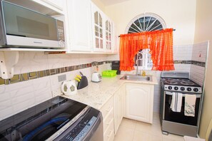 Panoramic Studio Suite, 1 King Bed | Private kitchen | Full-size fridge, microwave, oven, stovetop - Columbus Heights Ocean View Large Studio (Ocho Rios)