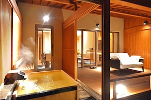 Luxury Villa Suite Japanese-Western Room with Open-Air Onsen | Bathroom | Free toiletries, hair dryer, electronic bidet, towels