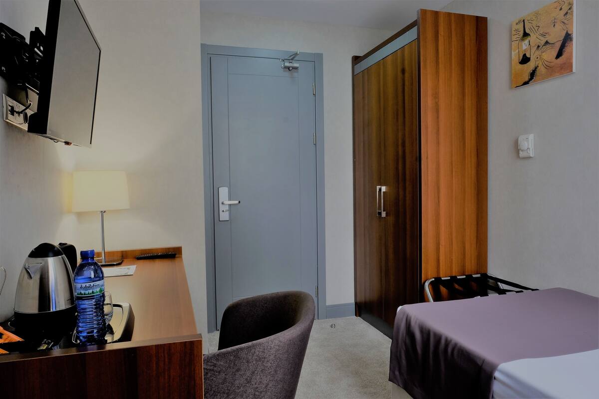 Habitación individual estándar, 1 cama individual, para no fumadores, vista a la ciudad | Sábanas de algodón egipcio, ropa de cama de alta calidad y minibar