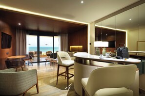 Family Selection Loft Suite Jacuzzi Terrace | Living area | 55-inch Smart TV with digital channels, TV, toys - Family Selection at Grand Palladium Select Costa Mujeres - All Inclusive (Costa Mujeres)