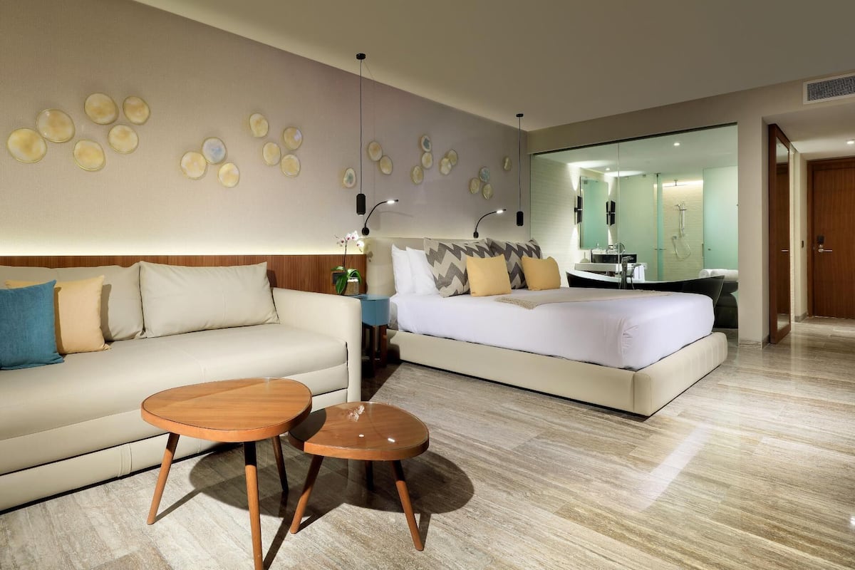 Memory-foam beds, free minibar, in-room safe, desk