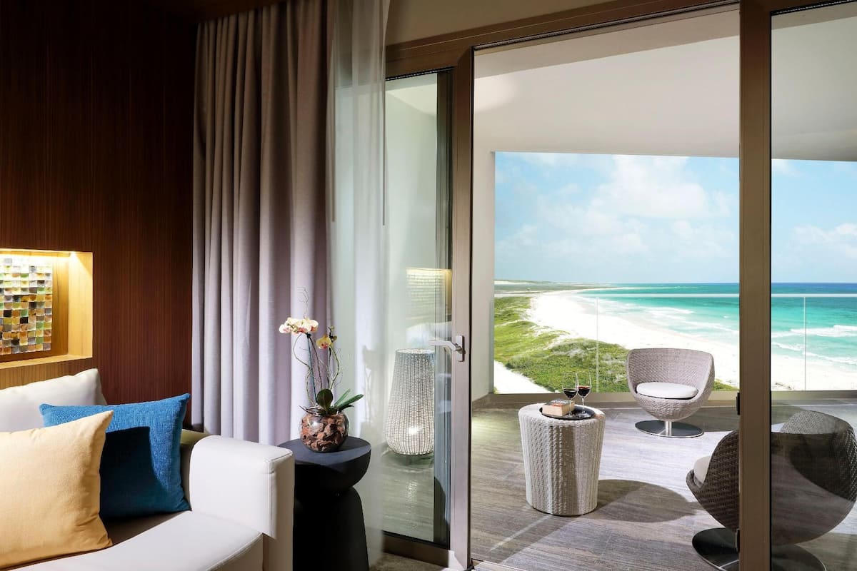 Memory-foam beds, free minibar, in-room safe, desk