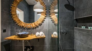 Hair dryer, slippers, towels