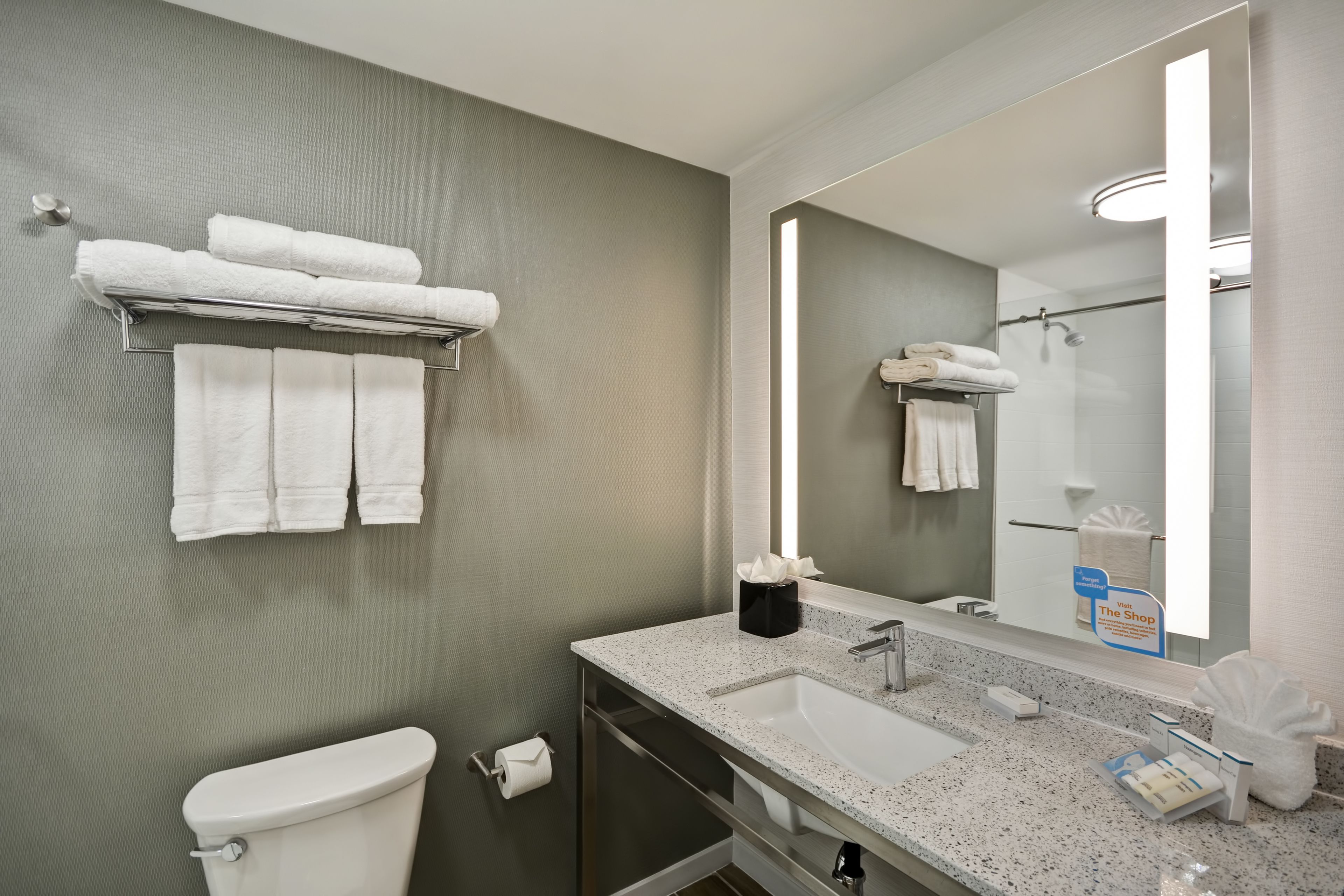 free toiletries, hair dryer, towels