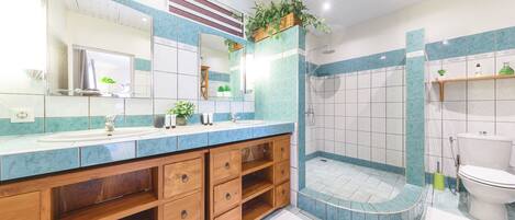 Deluxe Studio Suite | Bathroom | Shower, rainfall showerhead, free toiletries, hair dryer