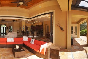 Luxury House, 3 Bedrooms, Private Pool, Canal View (3.5 Bathrooms) | Terrace/patio - House Sunshine by Vacationhit (Cape Coral)