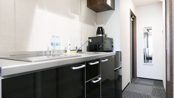 Twin Room with City View | Private kitchen | Fridge, microwave, stovetop, electric kettle