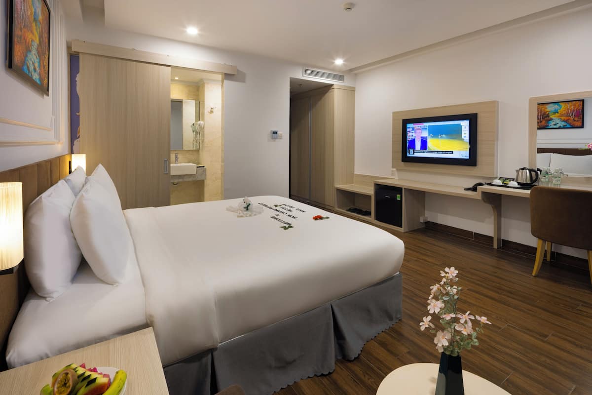 华丽双人房, 海景 | 高档床上用品、记忆海绵床垫、迷你吧、客房内保险箱