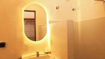 Ducha, secador de pelo, toallas, papel higiénico