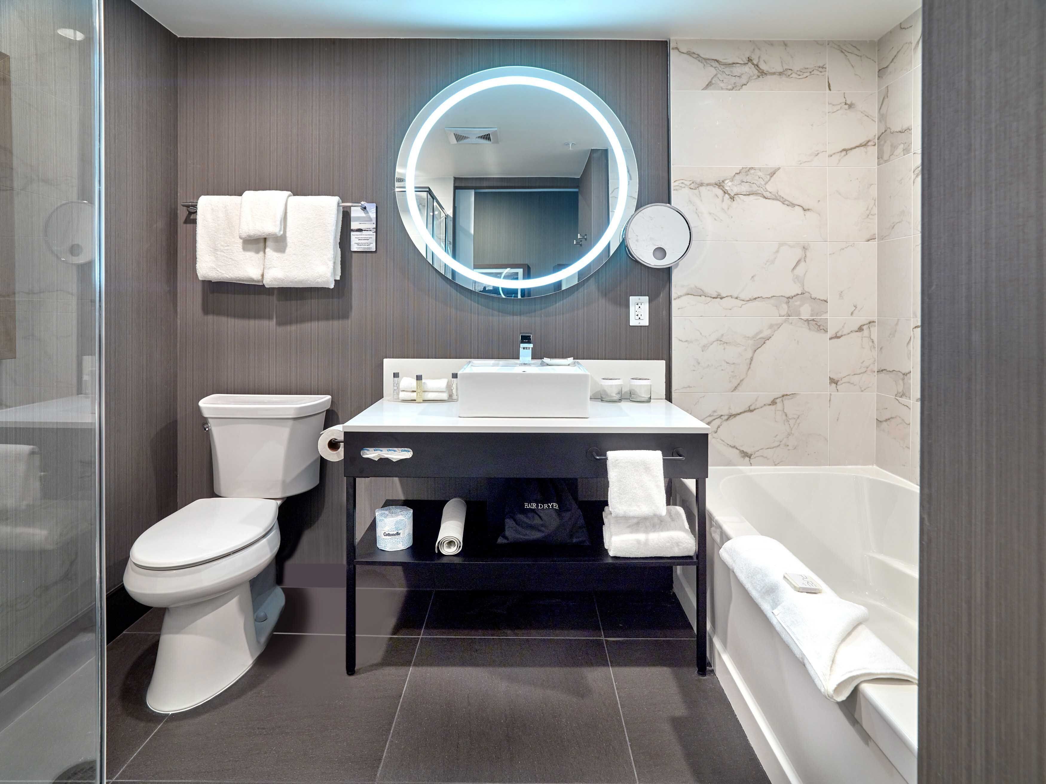 free toiletries, hair dryer, towels