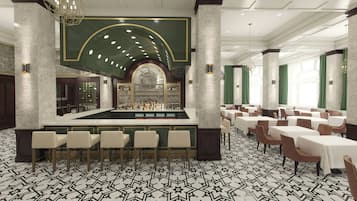 2 nhà hàng, phục vụ bữa sáng, bữa trưa, bữa tối, món ăn kiểu Mỹ