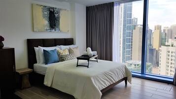 1 bedroom, blackout drapes, soundproofing, iron/ironing board