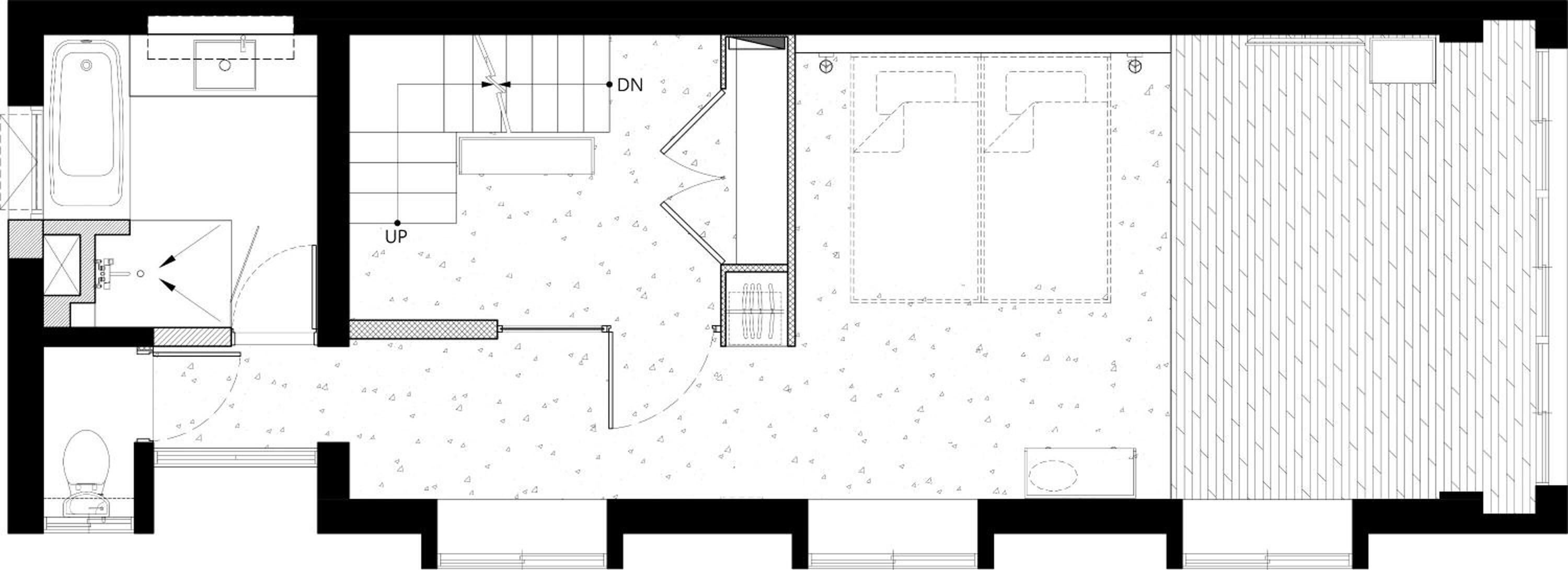 A floor plan of a hotel with multiple rooms, a swimming pool, and a gym area.