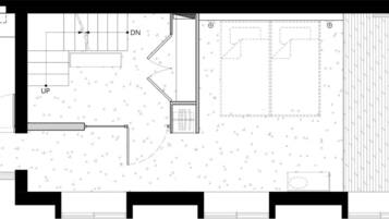 A floor plan of a hotel with multiple rooms, a swimming pool, and a gym area.