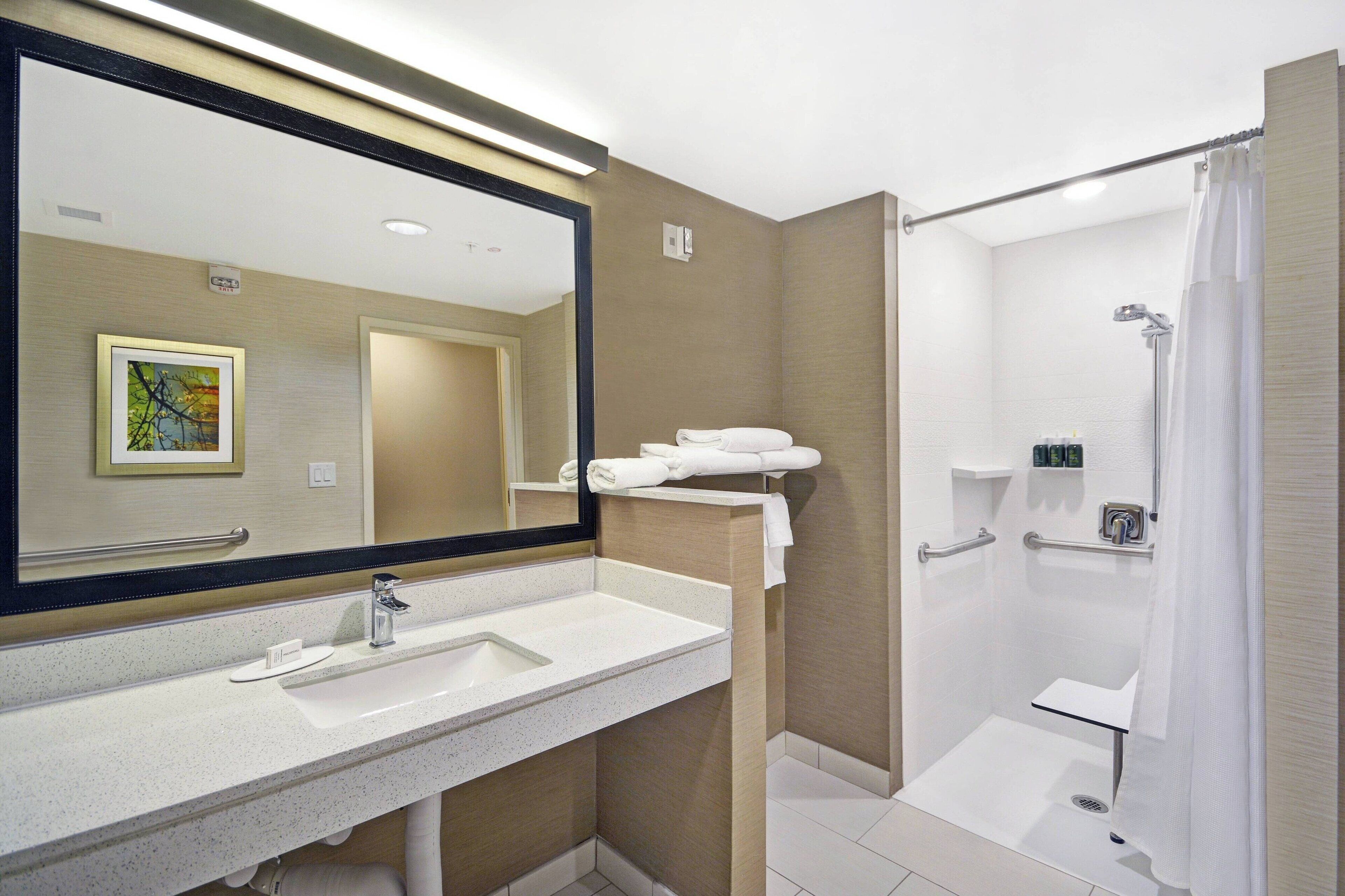suite, 1 king bed with sofa bed, non smoking | bathroom | combined shower/bathtub, free toiletries, hair dryer, towels