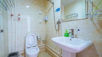 Shower, free toiletries, hair dryer, slippers