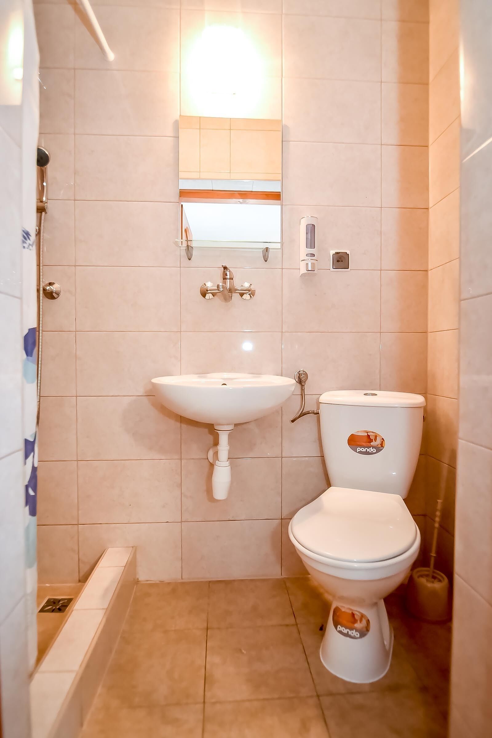 Une salle de bain avec un lavabo, des toilettes et une douche.