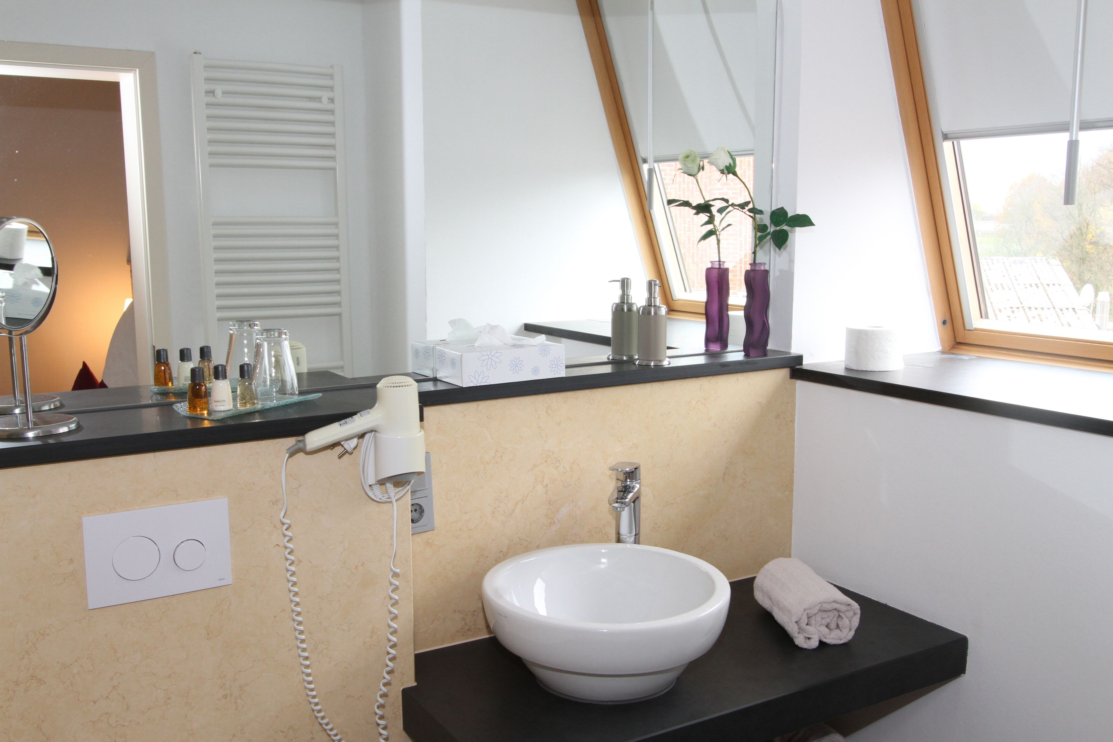 standard single room | bathroom amenities | shower, hair dryer, towels