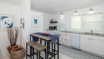 Economy Cottage, Patio, Sea View | Private kitchen | Fridge, microwave, oven, stovetop