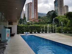 Outdoor pool, pool loungers