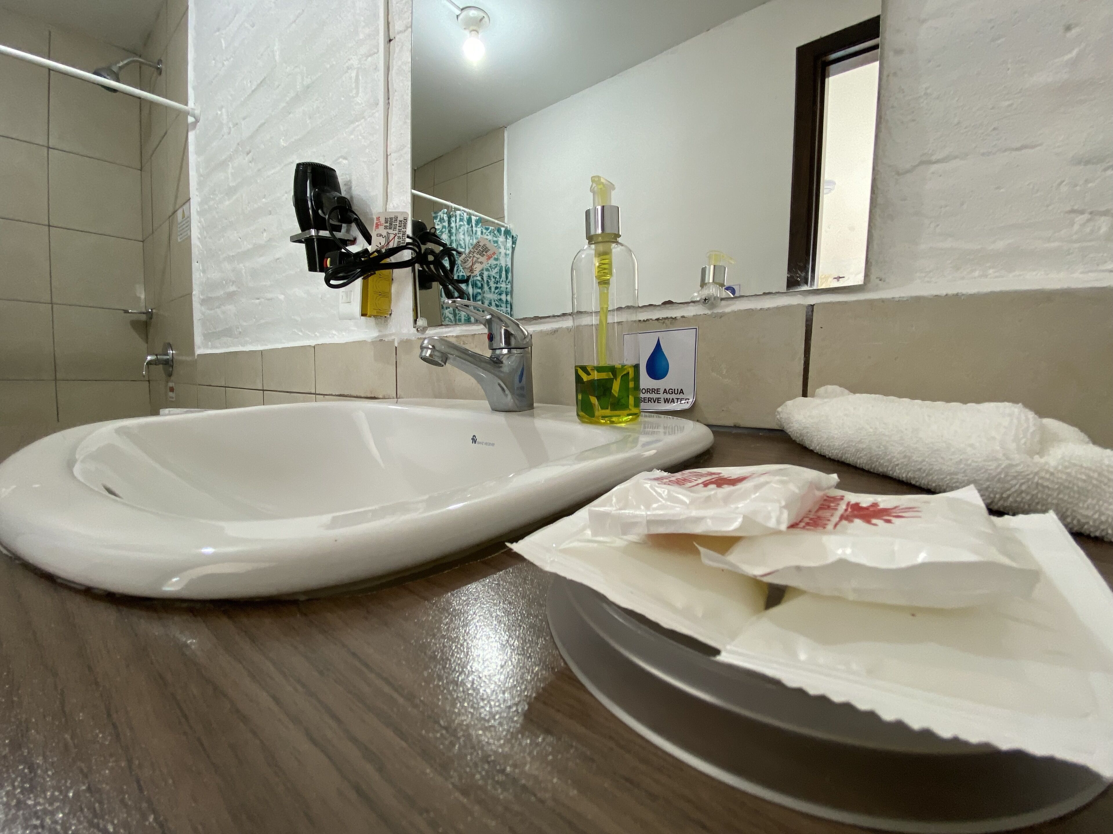 free toiletries, hair dryer, towels