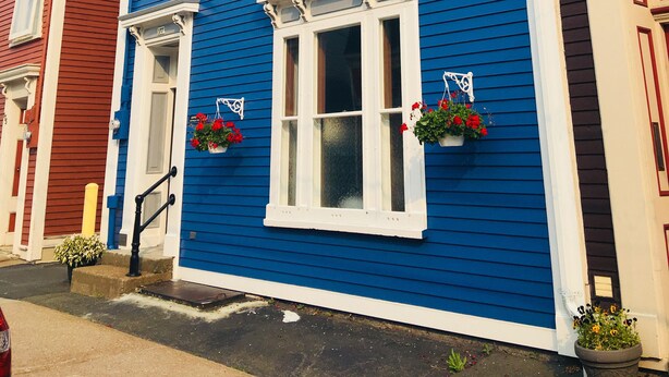 A two-story building with a blue exterior and white trim. - Gower Manor Historical Bed & Breakfast (St. John's)