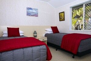 2 bedrooms, premium bedding, down comforters, in-room safe