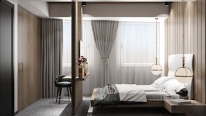 Quarto casal luxo, 1 cama Queen, para fumantes | Frigobar, escrivaninha, Wi-Fi de cortesia, acesso para cadeiras de rodas