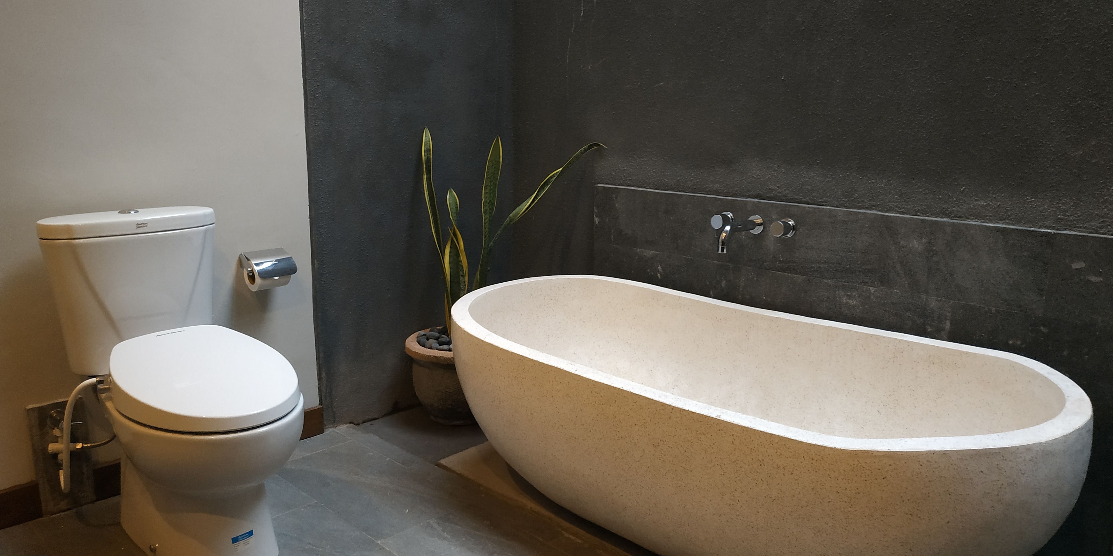 Separate bathtub and shower, deep-soaking bathtub, rainfall showerhead