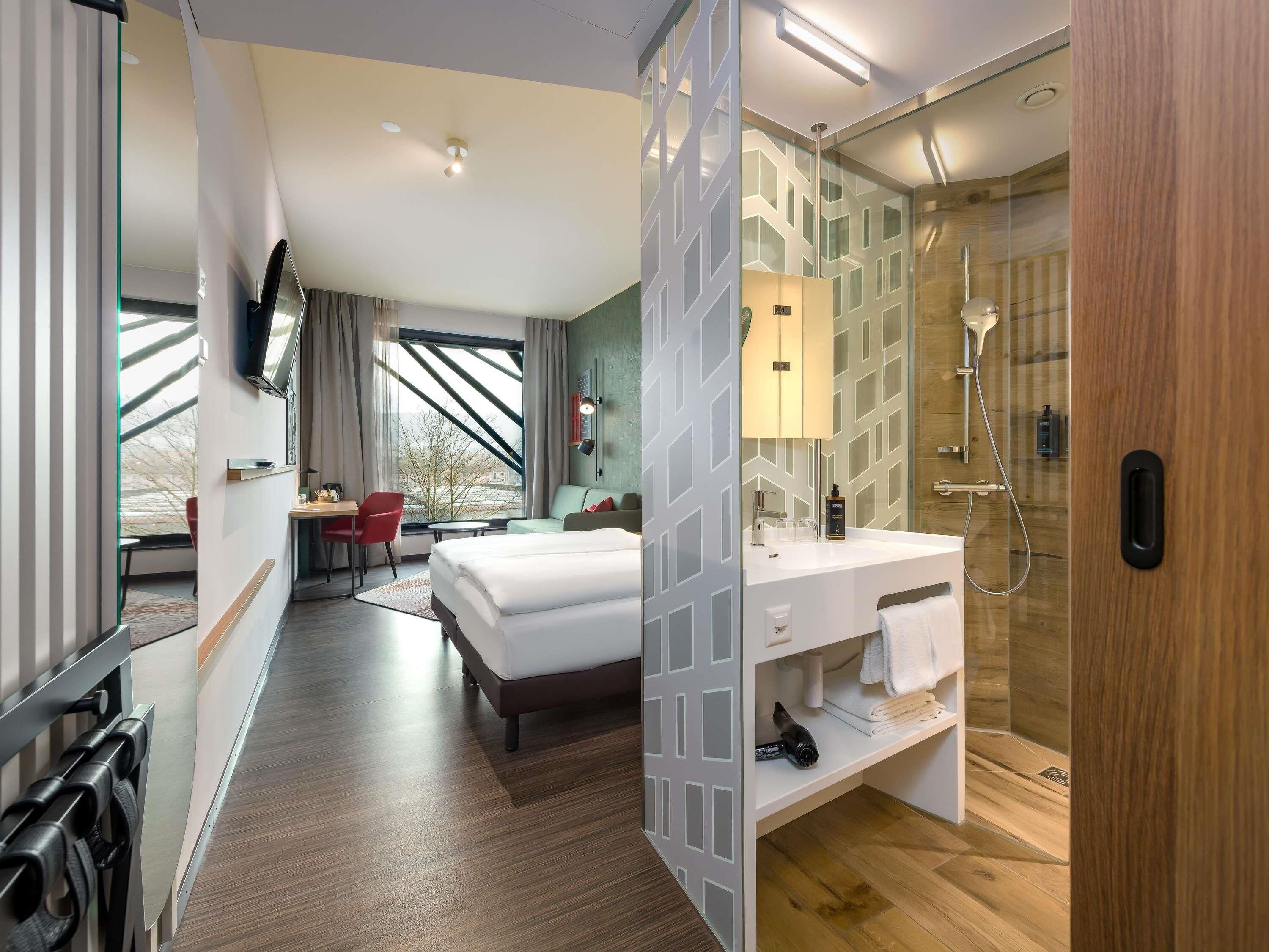 Desk, laptop workspace, blackout curtains, soundproofing