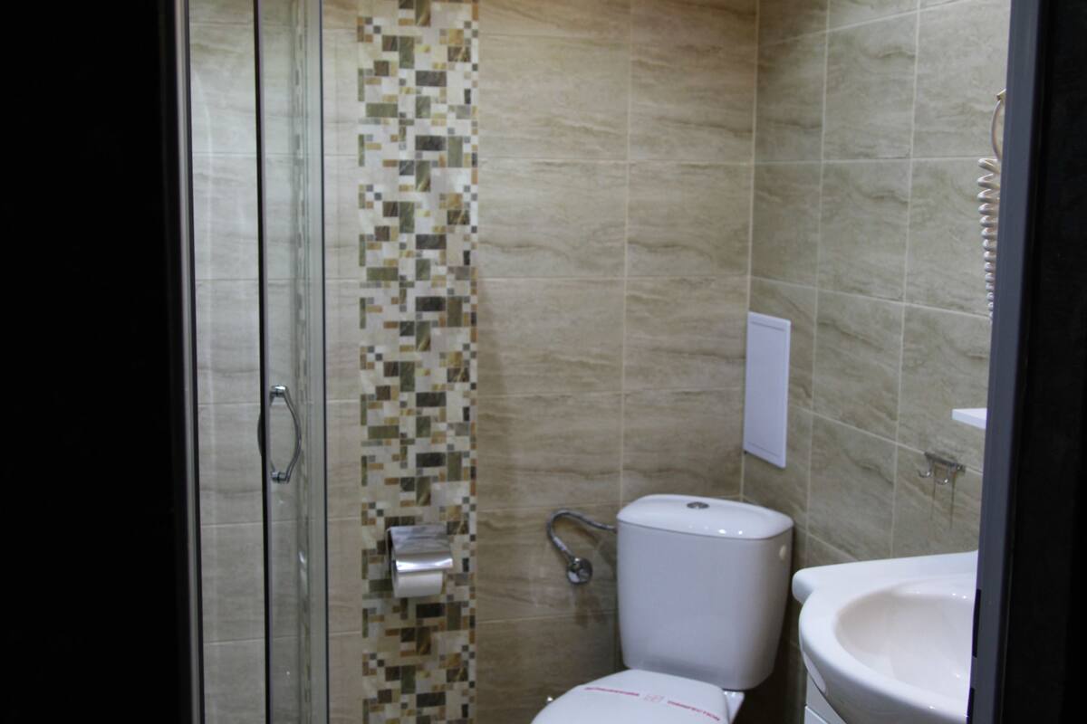 shower, rainfall showerhead, free toiletries, hair dryer